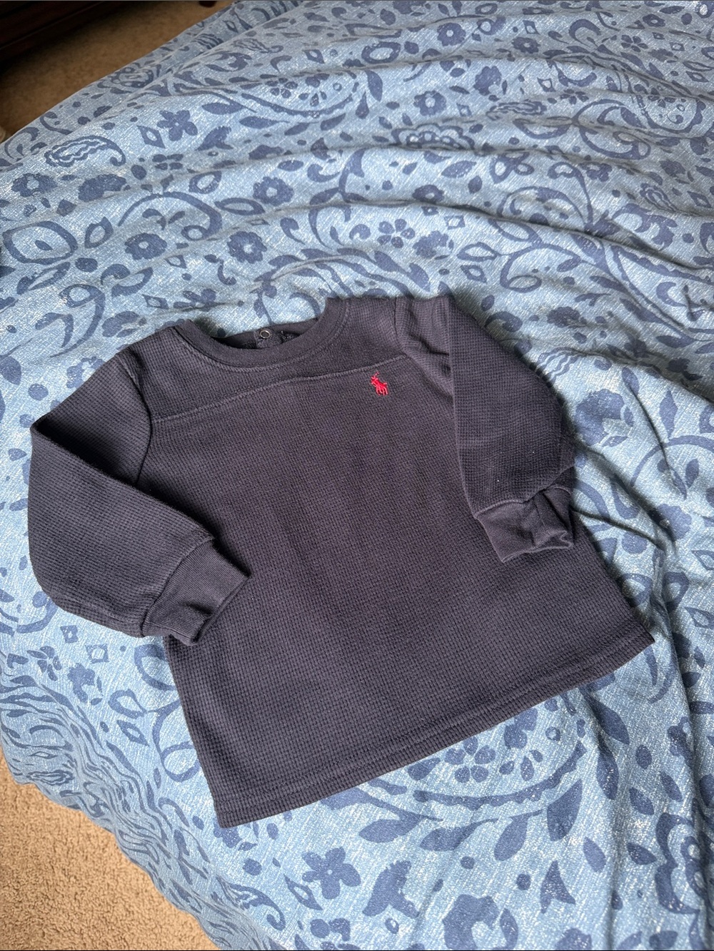 Polo by Ralph Lauren baby boys Navy Crewneck Waffle-Knit Sweater with Red Pony